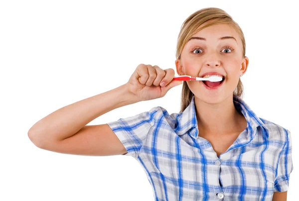 Γυναίκες βουρτσίζετε τα δόντια της — Φωτογραφία Αρχείου