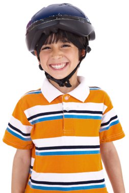 Kid with head cap ready for ride clipart