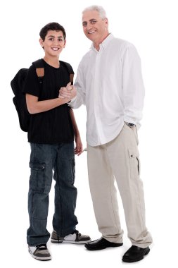 Father giving shakehand to his son clipart