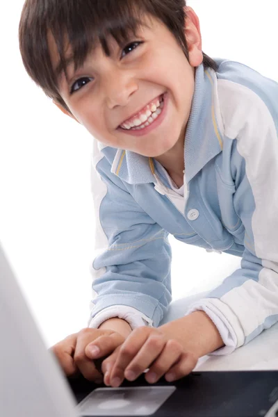 Portrait of cute caucasian boy smiling — Stok fotoğraf