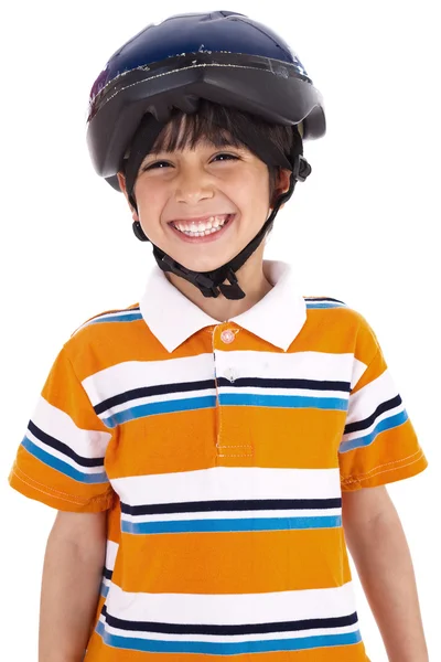 Niño con tapa de cabeza listo para montar — Foto de Stock