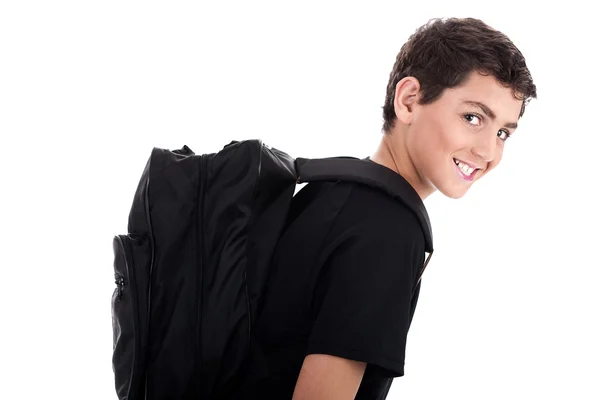 Pose lateral de estudante com saco escolar — Fotografia de Stock