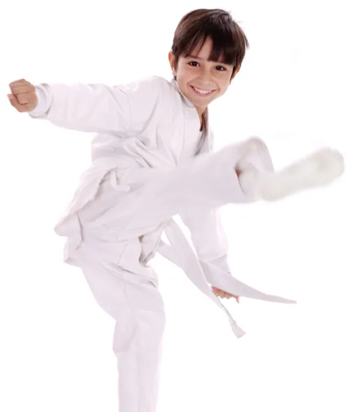 Karate pojke utövar — Stockfoto