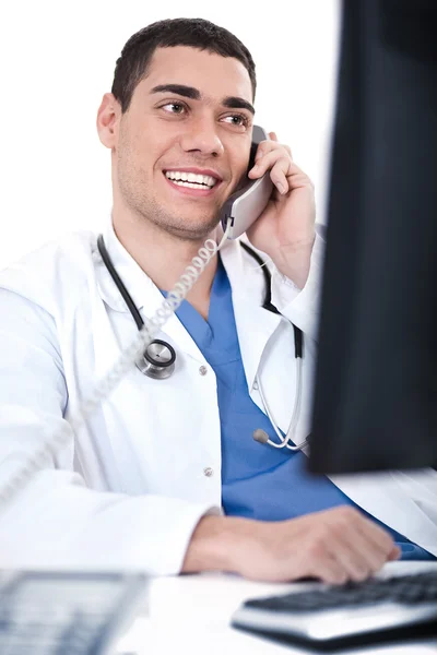 Duty doctor in deep discussion — Stock Photo, Image
