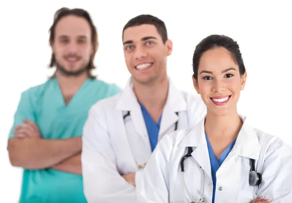 Portret trzech lekarzy w szpitalu — Zdjęcie stockowe