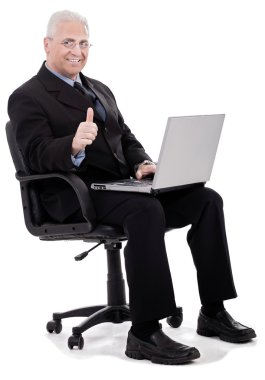 Business man shows thumbs up clipart