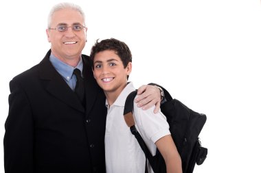 Old business man embraces a teenager clipart