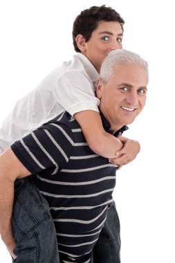 Grandfather piggybacking his grandson clipart