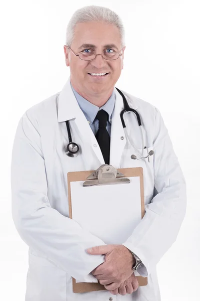 Senior doctor holding clipboard — Stock Photo, Image