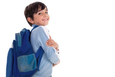 Happy young boy ready for school clipart