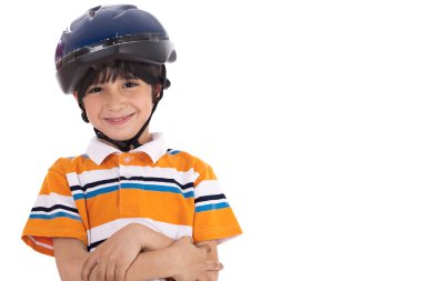 Kid with head cap ready for bicycle ride clipart