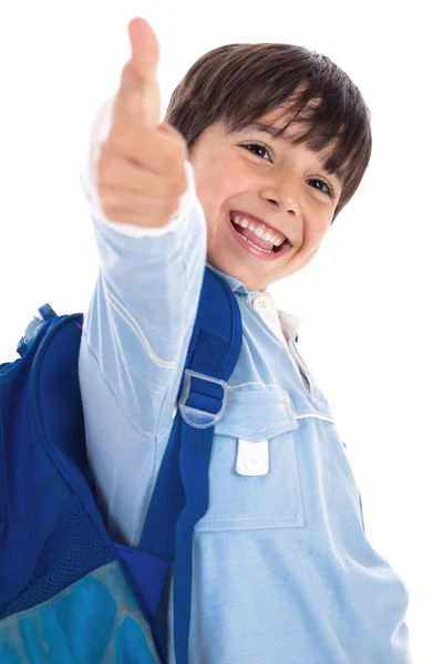 Kinder trädgård pojke ger tummen upp — Stockfoto