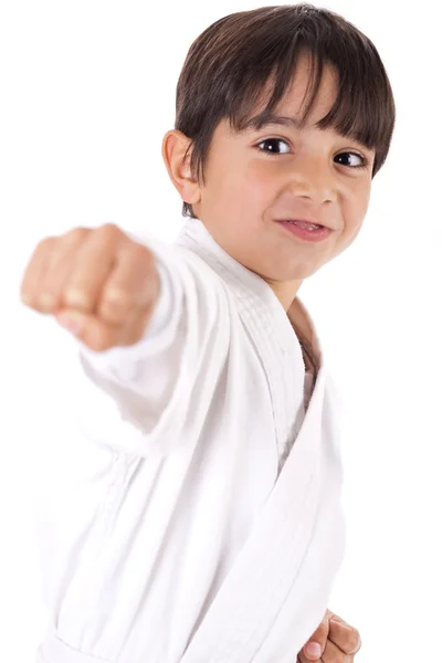 Karate chłopców dając cios — Zdjęcie stockowe