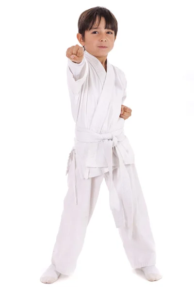 Små karate pojke i utbildning — Stockfoto