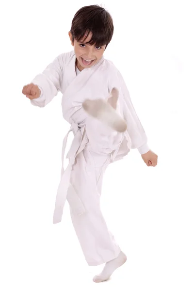 Karate pojke utövar — Stockfoto