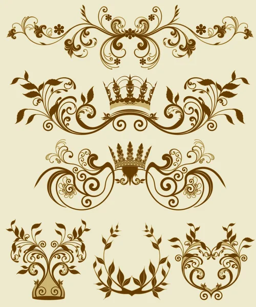 Motifs décoratifs floraux en stiletto baroque et rococo — Image vectorielle
