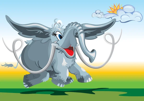 Funny fairy-tale mammoth — Stock Vector