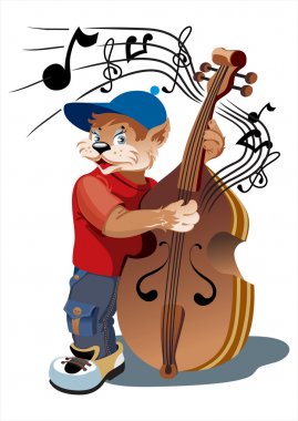 Cat with bass viol clipart