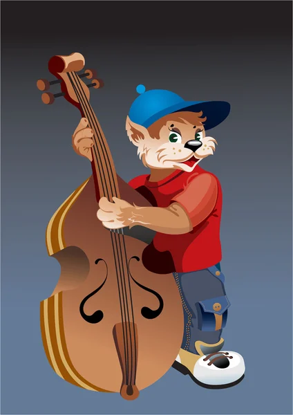 Cat with bass viol — Stock Vector
