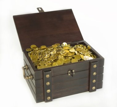 Piracy chest with gold coins on a white clipart
