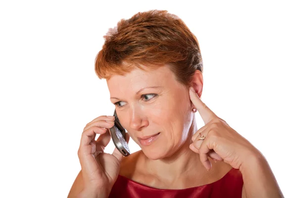 La mujer habla de teléfono celular — Foto de Stock