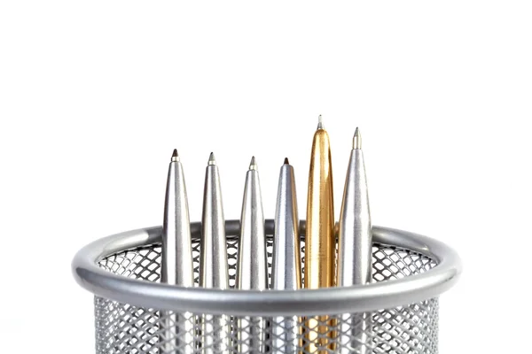Metal ball-point pens in a support — Stock Photo, Image