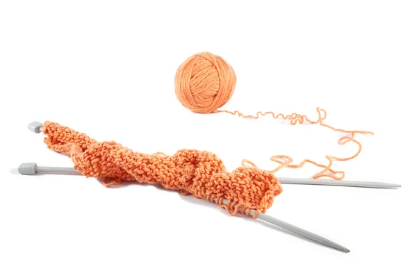Knitting spokes with ball of wool — Stock Photo, Image