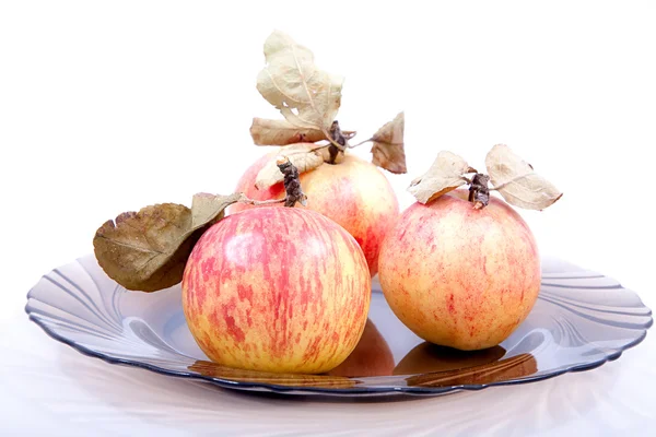 Apples with dry leaves — Stock Photo, Image