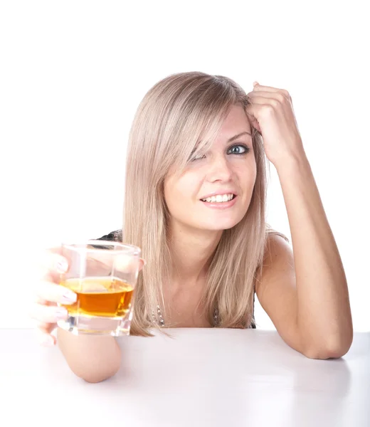 The girl with glass of whisky — Stock Photo, Image