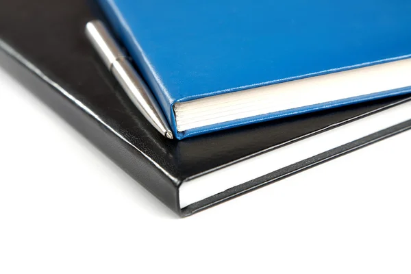 Due libri di scrittura spessi con una penna — Foto Stock