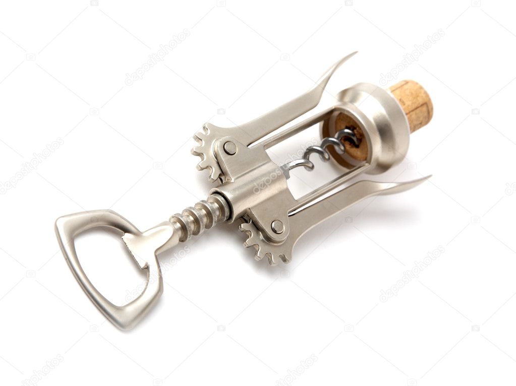Metal corkscrew with a cork