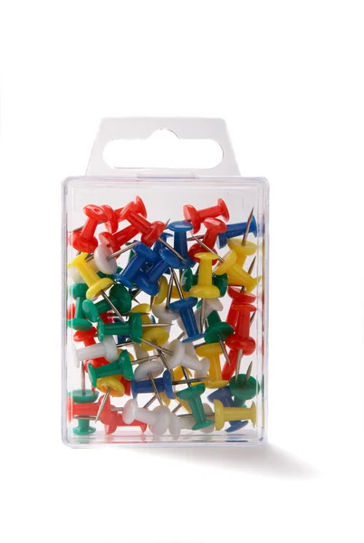 Plastic box with push pin — Stock Photo, Image