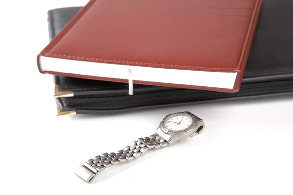 Složka Dokumenty, organizátor a hodinky — Stock fotografie