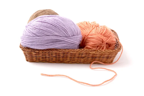 Balls of a yarn knitting in wooden box — Stock Photo, Image