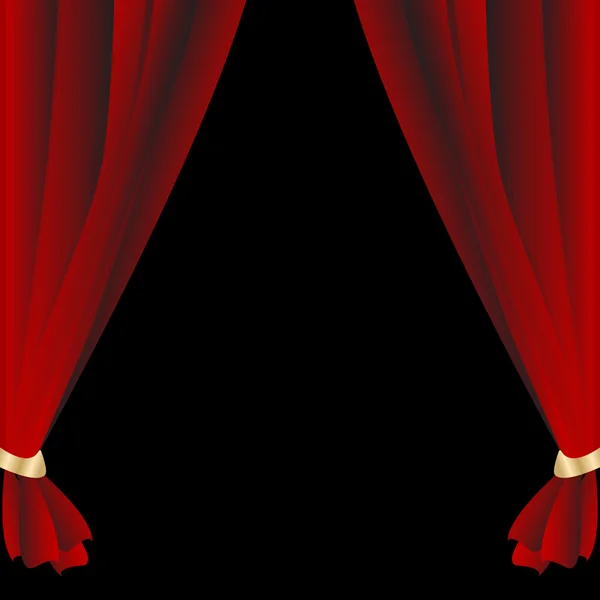 Piros színházi függöny fekete hátoldalán — Stock Vector