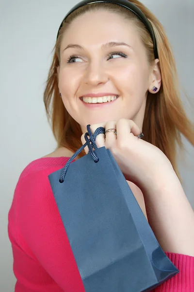 Woman with shopping, gift bag — Stock Photo, Image