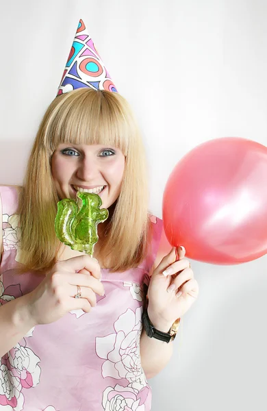 Kvinna med lollipop — Stockfoto