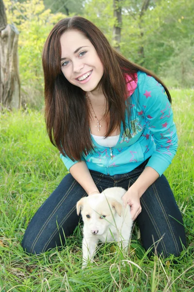 stock image Girl and puppy