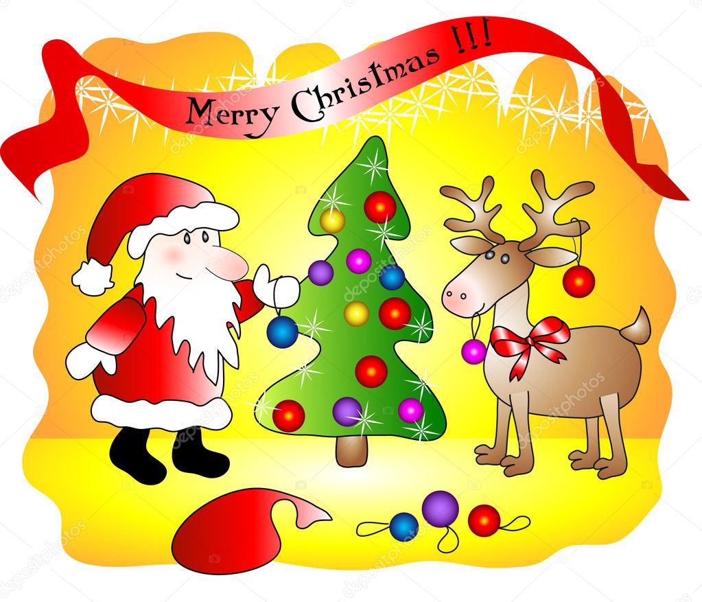 Santa decorates christmas tree — Stock Vector © Elenita #1185209