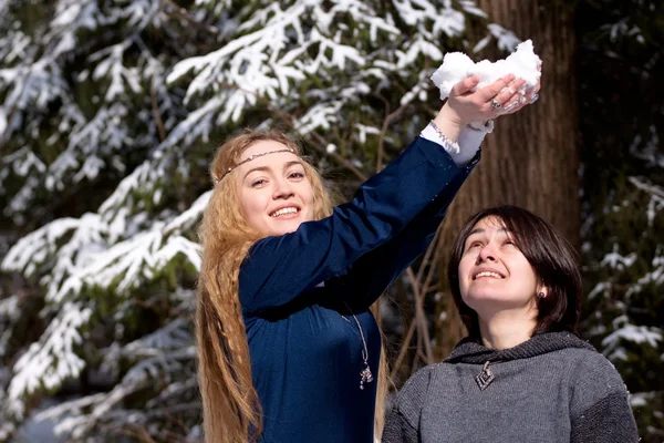 Zwei Damen im Winterwald — Stockfoto