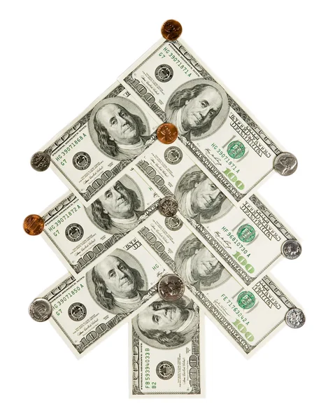 Ялинка з доларів і центів ізола — стокове фото