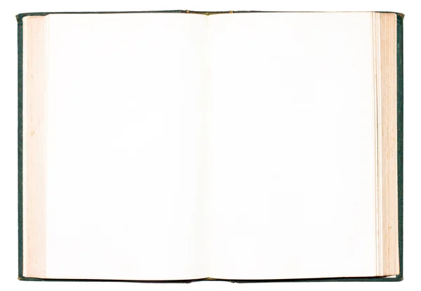Livro aberto velho com páginas em branco isolado — Fotografia de Stock