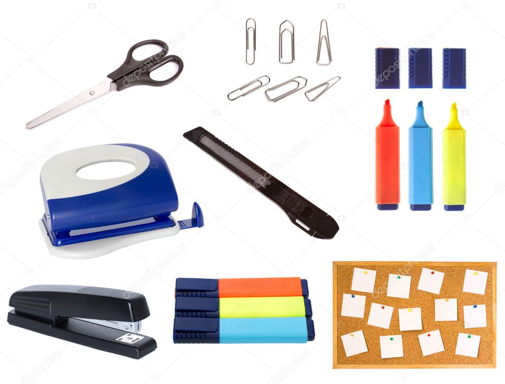 Collection of office objects isolated