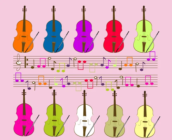 Notas e violinos — Vetor de Stock