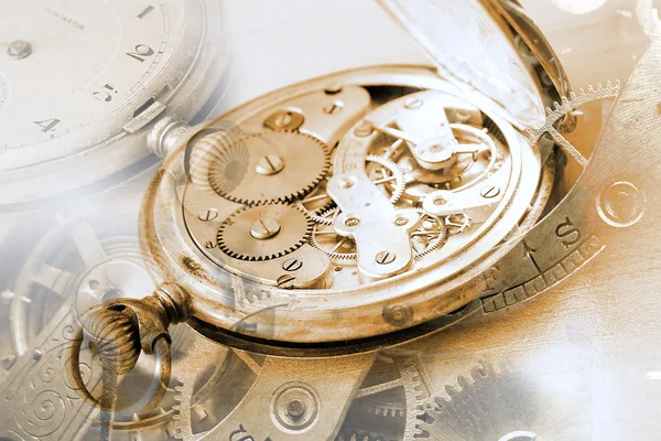 Close-up of old clock on vintage backgro — Stock Photo, Image