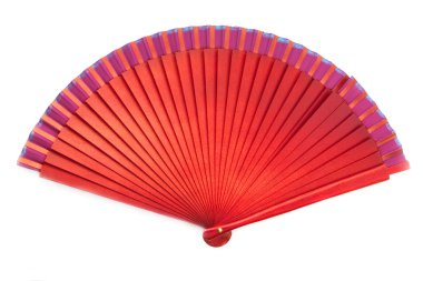 Chinese red wooden fan on the white clipart