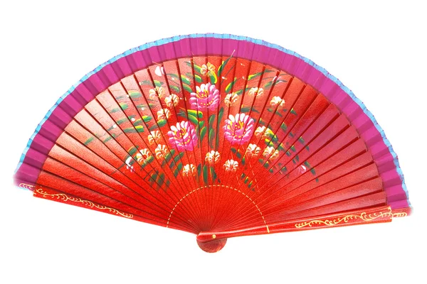 Chinese red wooden fan on the white — Stock Photo, Image