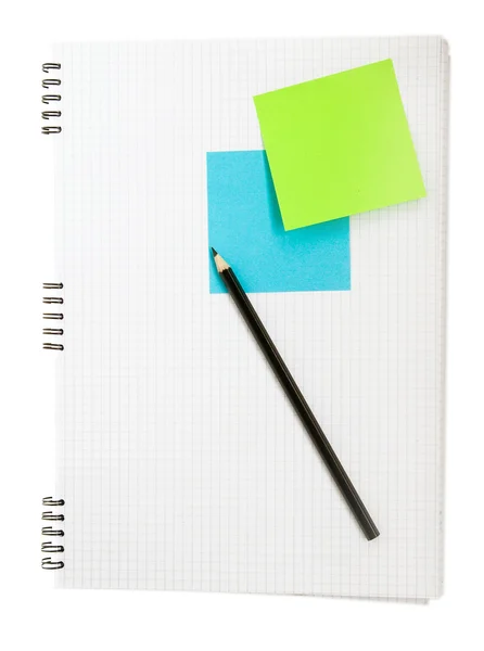 Note book with sticker and pencil — Stock Photo, Image