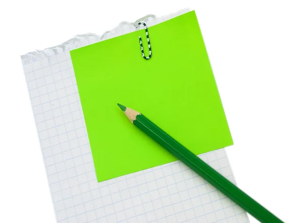 Pencil on the sheet of paper with post-i — Stock Photo, Image