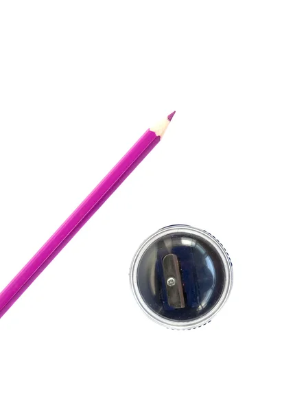 Afiador e lápis, isolado no wh — Fotografia de Stock